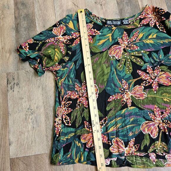 Vts. Block Island Petites Women's PL Top s Green Leaf & Floral Blouse 100% Rayon - Picture 7 of 7